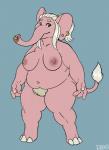 anthro breasts facial_piercing female looking_at_viewer nipples nose_piercing overweight overweight_anthro overweight_female piercing pubes septum_piercing solo standing dbd elephant elephantid mammal proboscidean