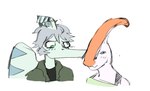 anthro black_eyes blush bone_frill bra_strap clothing derp_eyes duo female frill_(anatomy) green_clothing green_eyes green_jacket green_topwear grey_body grey_hair grey_scales hair head_crest jacket kissing kissing_cheek male male/female multicolored_body multicolored_scales orange_body orange_scales scales short_hair simple_background smile topwear two_tone_body two_tone_scales white_background white_body white_scales wings tippydown cavemanon_studios snoot_game green_(snoot_game) melissa_(snoot_game) dinosaur hadrosaurid ornithischian ornithopod parasaurolophus prehistoric_species pterodactylus pterosaur reptile scalie 2024 digital_drawing_(artwork) digital_media_(artwork)