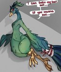 ambiguous_gender anthro beak big_hands grey_background nude simple_background solo text thick_thighs loppifi avian bird galliform peafowl phasianid absurd_res english_text hi_res