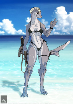 ak-105 ak_platform anthro athletic athletic_anthro athletic_female beach bikini blonde_hair breasts bullpup bullpup_rifle camel_toe clothing female fin gills hair harpoon medium_breasts melee_weapon muscular muscular_anthro muscular_female polearm seaside solo spear swimwear text two-piece_swimsuit weapon delta.dynamics cataclysms fractured_paradise alexis_(delta.dynamics) aquatic fish shark 2020 absurd_res english_text hi_res