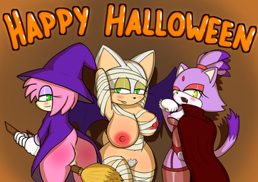 anthro anus big_breasts blush breasts broom cape cleaning_tool clothed clothing cosplay costume female genitals group hat headgear headwear holidays looking_at_viewer looking_back looking_back_at_viewer mummy_costume mummy_wrappings nipples pubes seductive simple_background tail topless trio vampire_costume vulva wings witch_costume witch_hat wrappings confidentartist halloween sega sonic_the_hedgehog_(series) amy_rose blaze_the_cat rouge_the_bat bat domestic_cat eulipotyphlan felid feline felis hedgehog mammal absurd_res hi_res