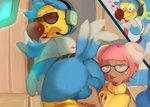 anthro anus ass_up backsack ball_grab balls beak big_balls big_butt blue_body blush bottomless butt clothed clothing electronics eyewear feathers female female_on_anthro fur genitals glasses group headgear headphones headset human_on_anthro interspecies male male/female open_mouth penis simple_background sunglasses floweey animal_crossing nintendo orville_(animal_crossing) villager_(animal_crossing) wilbur_(animal_crossing) avian bird columbid dodo human mammal recently_extinct_species 2020 absurd_res hi_res