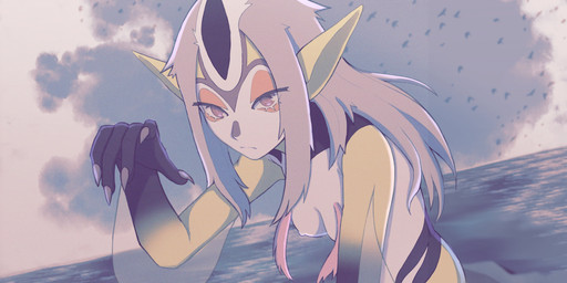 alternate_color arm_fin black_markings cloud facial_markings female fin forehead_markings grey_hair hair head_markings looking_at_viewer markings multicolored_body multicolored_hair nipples nude pointy_ears reaching_out red_eyes rock sea slim solo solo_focus water white_body white_hair yellow_body shyvi blue_submarine_no._6 mutio animal_humanoid fish fish_humanoid humanoid marine marine_humanoid nereid 2:1 absurd_res hi_res
