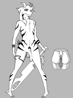 anthro anus backsack balls big_penis foreskin genitals grey_background humanoid_genitalia humanoid_penis long_penis male melee_weapon nude penis perineum simple_background solo standing sword weapon vull undertale undertale_(series) asriel_dreemurr_(god_form) boss_monster_(undertale) bovid caprine mammal 3:4 hi_res monochrome