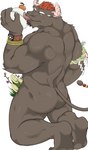 anthro back_muscles black_body black_fur butt fur hair licking male muscular muscular_anthro muscular_male nude red_hair solo tongue tongue_out warabimochi lifewonders tokyo_afterschool_summoners gyumao_(tas) bovid bovine mammal hi_res