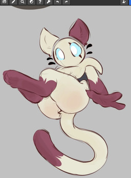 anthro big_butt blue_eyes butt clothed clothed_anthro clothed_female clothing eye_scar facial_scar female female_anthro floating floating_ears floating_head floating_whiskers fur long_tail low-angle_view paws scar solo tail white_body white_fur soarfloh tee_(soarfloh) domestic_cat felid feline felis mammal hi_res