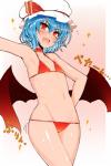 :d bikini blue_hair bodily_fluids bonnet clothed clothing fangs female flat_chested hair hat headgear headwear membrane_(anatomy) membranous_wings micro_bikini mob_cap navel not_furry open_mouth red_eyes short_hair skimpy smile solo sweat swimwear teeth two-piece_swimsuit white_body white_skin wings roki_(hirokix) touhou remilia_scarlet humanoid vampire hi_res