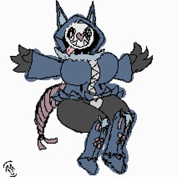 anthro big_hands boots breasts clothing female footwear hidden_face hoodie levitating levitation mask shoes solo tail tongue topwear zipper mariterh nintendo pokemon generation_5_pokemon generation_7_pokemon mimikyu pokemon_(species) swoobat 1:1 animated digital_media_(artwork) pixel_(artwork) pixel_animation watermark