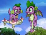 alternate_species collar drone_(vehicle) duo feral flying machine outside sky tail harwick equestria_girls friendship_is_magic hasbro my_little_pony mythology spike_(eg) spike_(mlp) canid canine canis domestic_dog dragon mammal mythological_creature mythological_scalie scalie 2020