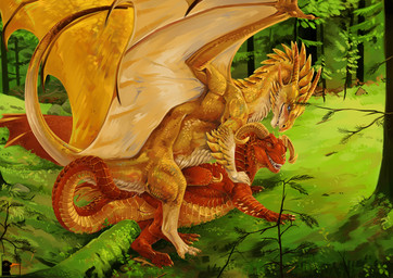 blue_eyes claws detailed_scales digitigrade duo fangs female female/female female_penetrated female_penetrating female_penetrating_female feral feral_on_feral feral_penetrated feral_penetrating feral_penetrating_feral finger_claws forest genitals gold_scales grass horn long_neck long_tail looking_at_another lying membrane_(anatomy) membranous_wings on_side outside penetration plant quadruped red_body red_scales scales sex sharp_teeth spread_wings tail tail_fetish tail_in_vagina tail_insertion tail_play teeth toe_claws tree vaginal vaginal_penetration vulva wing_claws wings yellow_eyes heskynn european_mythology mythology ardith siksta_(ayrrenth) dragon mythological_creature mythological_scalie scalie western_dragon detailed digital_media_(artwork) digital_painting_(artwork) painting_(artwork) shaded