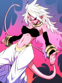 5_fingers armwear clothing ear_piercing ear_ring female fingers hair humanoid_pointy_ears long_hair not_furry piercing pink_body pink_skin pointy_ears red_eyes ring_piercing smile solo white_hair jin_(mugenjin) dragon_ball dragon_ball_fighterz android_21 majin_android_21 alien alien_humanoid humanoid majin 2018 3:4 hi_res