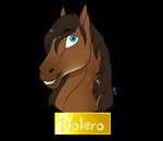 ambiguous_gender blue_eyes brown_body brown_hair brown_mane eyebrow_through_hair eyebrows hair looking_at_viewer mane name_plate simple_background smile solo teeth text translucent translucent_hair rune7c dolero equid equine horse mammal 2020 digital_media_(artwork) english_text