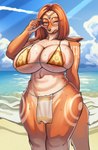 anthro areola areola_slip beach big_breasts blush bodily_fluids bottomwear bra breasts circlet clothing cosplay crossover_cosplay eyewear female fingers fur glasses jewelry legs_together loincloth orange_body orange_fur shoulder_guards solo sweat thick_thighs underwear sindoll illumination_entertainment nintendo sing_(movie) star_fox krystal_(star_fox) suki_lane canid canine canis domestic_dog hunting_dog mammal saluki sighthound 2024 crossover digital_media_(artwork) hi_res