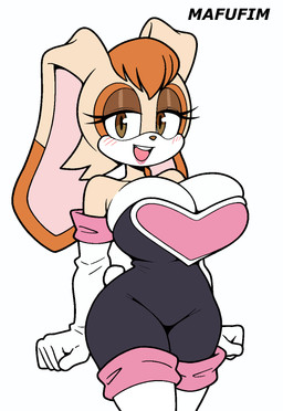 alternate_costume anthro armwear big_breasts big_butt blush blush_lines bodysuit breasts brown_eyes butt cleavage clothed clothing cosplay costume curvy_figure dipstick_ears ear_markings elbow_gloves eyelashes female fur glistening_eyelids gloves handwear happy heart_symbol huge_thighs latex latex_clothing latex_skinsuit long_ears long_eyelashes multicolored_ears open_mouth simple_background skinsuit smile smiling_at_viewer solo standing tan_body tan_fur thick_thighs tight_clothing white_background white_body white_fur wide_hips mafufim sega sonic_the_hedgehog_(series) rouge_the_bat vanilla_the_rabbit lagomorph leporid mammal rabbit hi_res