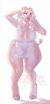 accessory anthro apron apron_only big_breasts bow_(feature) bow_accessory bow_ribbon breasts clothed clothing drooped_ears eyelashes eyes_closed eyeshadow female fingers front_view furgonomics hair hair_accessory hair_bow hair_ribbon hooves huge_breasts makeup markings mostly_nude multicolored_body open_mouth overweight pigtails pink_body ribbons simple_background slightly_chubby solo spots spotted_body standing stretching tail tail_accessory tail_bow tail_ribbon teeth thick_thighs tongue white_hair wide_hips yawn yawning_position ghostli domestic_pig mammal suid suine sus_(pig) 2021 character_request digital_media_(artwork) full-length_portrait hi_res pink_theme portrait shaded signature smaller_version_at_source