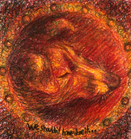 abstract_art bolt_(fastener) death eyes_closed female feral floppy_ears heat_(temperature) solo text whiskers window ink-the-artist laika_(ussr) canid canine canis domestic_dog mammal 2019 colored_pencil_(artwork) english_text hi_res traditional_media_(artwork)