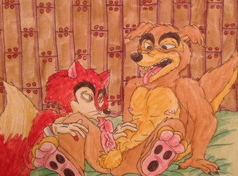 3_toes 4_fingers abs anthro anthro_on_anthro areola balls brown_body brown_fur clothing dipstick_tail duo erection feet fingers fur genitals glans gloves gloves_only handwear handwear_only humanoid_genitalia humanoid_penis licking looking_at_another male male/male markings mostly_nude nipples nude open_mouth open_smile oral pecs penile penis penis_lick pink_areola pink_penis raised_tail reclining red_body red_fur sex smile tail tail_markings tan_tail_tip teeth toes tongue tongue_out vein veiny_penis whiskers puku83 disney disney's_pinocchio talespin "honest"_john_foulfellow don_karnage canid canine canis fox mammal red_fox true_fox wolf 2016 crossover graphite_(artwork) painting_(artwork) traditional_media_(artwork) watercolor_(artwork)