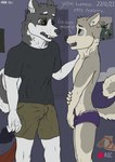 age_difference anthro blue_eyes boxer_briefs clothing dialogue duo intruder male male/male poster size_difference smaller_male text underwear younger_male wolfyalex96 axel_(wolfyalex96) alaskan_malamute canid canine canis domestic_dog mammal nordic_sled_dog spitz digital_media_(artwork) hi_res medibang_paint_(artwork) spanish_text translated