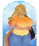 anthro big_breasts breasts clothed clothing female huge_breasts mature_anthro mature_female purse solo crescent-blue-zero mabel_(cherrikissu) canid canine canis domestic_dog hunting_dog mammal saluki sighthound hi_res