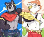 anthro duo facial_piercing fur labret_piercing lip_piercing male navel nipples piercing propaganda propaganda_poster white_body white_fur luck_like adastra adastra_(series) echo_project amicus_(adastra) cassius_(adastra) canid canine canis mammal wolf