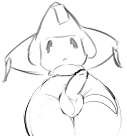 anthro balls genitals looking_at_viewer looking_down looking_down_at_viewer male mouth_closed nude_male penis simple_background solo white_background white_body kerabbits nintendo pokemon generation_3_pokemon jirachi legendary_pokemon pokemon_(species) hi_res monochrome sketch