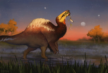 3_fingers ambiguous_feral ambiguous_gender beak biped bipedal_feral brown_body brown_feathers claws detailed_background dusk eating feathers feral finger_claws fingers moon outside partially_submerged plant raised_head reeds side_view sky solo star starry_sky tree water water_drop white_body white_claws white_feathers yellow_body yellow_face alexpahomov aquatic deinocheirus dinosaur feathered_dinosaur feathered_scalie fish ornithomimosaur prehistoric_species reptile saurischian scalie theropod 2024 dated digital_media_(artwork) digital_painting_(artwork) hi_res painting_(artwork)