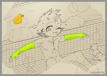 5_fingers abs adolescent anthro armwear athletic bath bathtub big_eyes big_head blep border bubble cheek_tuft clothed clothing elbow_gloves facial_tuft filter fingerless_gloves fingers floppy_ears footwear fur fur_tuft gloves grey_border handwear humanoid_hands inside kemono long_ears male mostly_nude nude on_ground one_eye_closed partially_clothed rubber_duck seductive shoes shota sitting solo teasing tile tongue tongue_out tuft underwear water wink young negablind bandai_namco klonoa_(series) klonoa domestic_cat felid feline felis mammal watermark
