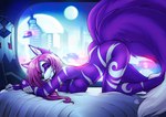 5_fingers anthro ass_up breasts ear_piercing eyebrows eyelashes female fingers fur nude piercing purple_body purple_eyes purple_fur gaiawolfess malakhael canid canine fox mammal 2023 digital_media_(artwork) hi_res