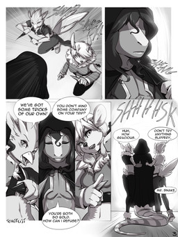 anthro apode dagger dialogue female group kidnapping legless magic male melee_weapon serpentine text weapon tokifuji dirk halla nekra avian bird deer draconcopode mammal naga reptile scalie snake 2012 3:4 comic digital_media_(artwork) english_text greyscale hi_res monochrome multiple_scenes