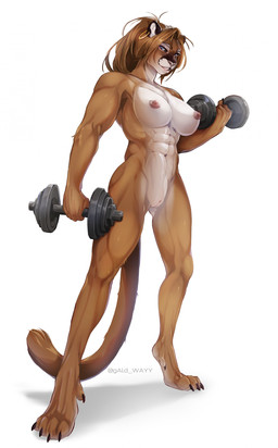 4_toes 5_fingers abs anthro athletic athletic_anthro athletic_female barbell bedroom_eyes big_breasts breasts brown_hair claws digitigrade ear_piercing ear_ring exercise feet female fingers fur genitals hair hindpaw hoop_ear_ring humanoid_hands narrowed_eyes navel nipple_dip nipples nude paws piercing ring_piercing seductive smile solo standing tail tan_body tan_fur teeth toe_claws toes under_boob vulva weightlifting workout galdway cougar felid feline mammal 2023 absurd_res hi_res