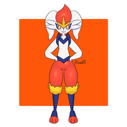anthro female solo standing tail white_body white_tail resetx nintendo pokemon cinderace generation_8_pokemon lagomorph leporid mammal pokemon_(species) rabbit 1:1 absurd_res hi_res