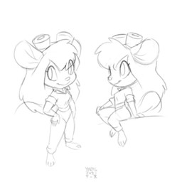 anthro clothed clothing female hair hands_on_hips long_hair looking_at_viewer simple_background sitting smile solo tail white_background xylas chip_'n_dale_rescue_rangers disney gadget_hackwrench mammal mouse murid murine rodent 1:1 2021 monochrome sketch