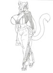 anthro big_breasts big_butt breasts butt clothed clothing ear_piercing ear_ring eyewear female fishnet_clothing footwear fur high_heels huge_breasts piercing platform_footwear platform_heels ring_piercing shoes solo sunglasses thick_thighs topwear krocialblack krocial_(krocialblack) domestic_cat felid feline felis mammal hi_res