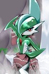 2:3 after_bath cliff dripping drying femboy gallade generation_4_pokemon hi_res looking_at_viewer male nintendo pokemon pokemon_(species) river rock sketchygarden solo towel water waterfall wet