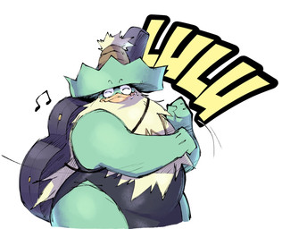 anthro beak belly clothing dancing guitar_case hat headgear headwear leotard male overweight smile solo jer_zzysmerz nintendo pokemon generation_3_pokemon ludicolo pokemon_(species) hi_res