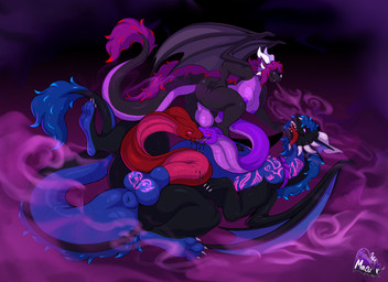 anthro anus ball_tattoo balls big_breasts blue_body breasts collar duo genital_tattoo genitals gynomorph gynomorph/male horn implied_transformation intersex intersex/male kissing living_penis male membrane_(anatomy) membranous_wings mind_control nipples nude penis penis_snake pink_body ringed_eyes sentient_penis size_difference smile smoke spread_legs spreading tail tattoo tongue tongue_out unusual_anatomy unusual_genitalia unusual_penis wings meganemausu mythology aliradan-the-black dragon mythological_creature mythological_scalie reptile scalie snake 2024 absurd_res digital_media_(artwork) hi_res