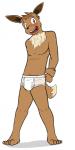 1:2 anthro anthrofied barefoot biped blush briefs briefs_only bulge clothed clothing dustin_(fuze) eevee feet fuze generation_1_pokemon hi_res male nintendo open_mouth pokemon pokemon_(species) pokemorph simple_background solo tighty_whities topless translucent translucent_briefs translucent_clothing translucent_underwear underwear underwear_only white_background white_briefs white_clothing white_underwear