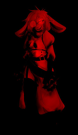 anthro belt blood bodily_fluids boots clothed clothing coat dark decapitation eyewear female footwear fully_clothed glasses gore long_socks saw shoes solo teeth_showing tools topwear lovelace_devonshire agnes_mary_(vany214) lagomorph leporid mammal rabbit absurd_res hi_res restricted_palette