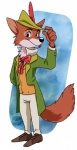 anthro bycocket clothed clothing fur hat hat_feather headgear headwear loose_feather male solo finimun disney robin_hood_(disney) robin_hood canid canine fox mammal red_fox true_fox 2017