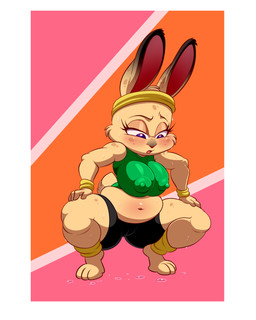 anthro areola belly belly_blush big_breasts blush bodily_fluids body_blush border bottomwear breasts camel_toe clothed clothing crouching deep_navel exercise female fur half-closed_eyes midriff narrowed_eyes navel nipples open_mouth overweight overweight_anthro overweight_female purple_eyes shorts shortstack shortstack_female simple_background solo spandex spandex_shorts sweat tan_body tan_fur tight_bottomwear tight_clothing tight_shorts tongue white_border workout lonbluewolf lagomorph leporid mammal rabbit 2017 4:5 hi_res