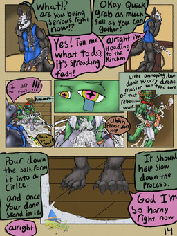 2_penises anal anal_penetration anthro arm_cuffs armwear backsack ball_tuft balls bandage bandaged_arm bdsm black_body black_fur blue_body blue_fur bodily_fluids brown_hair_tie chain chair claws clothing collar collar_only crotchless_bottomwear crotchless_clothing cum cum_in_ass cum_inside cum_manipulation cum_on_balls cum_on_penis cum_pool dialogue digitigrade drone drooling ear_piercing ear_ring ejaculation electronics excessive_cum excessive_genital_fluids floor fur fur_markings furniture genital_fluids genitals glistening glistening_body green_body green_eyes green_fur grey_body group harness inside jewelry kerchief key latex leaking_cum leg_cuffs liquid_latex lying_on_ground magic male male/male markings multi_eye multi_genitalia multi_penis necklace nude offscreen_character on_ground orange_body penetration penis penis_tentacles phone phone_call piercing pink_eyes plantigrade pupils restrained ribbed_penis ring_piercing ritual ritual_sex saliva salt sitting sitting_on_another speech_bubble spiked_collar spikes table tail tentacles text toe_claws tuft unusual_anatomy unusual_bodily_fluids unusual_cum unusual_genital_fluids unusual_genitalia unusual_penis unusual_pupils veil wood wispypie canid canine canis elephant elephantid mammal proboscidean unknown_species wolf 3:4 comic digital_drawing_(artwork) digital_media_(artwork) english_text hi_res