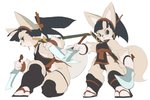 anthro asian_clothing black_eyes black_hair blush breasts clothing countershading dagger east_asian_clothing female hair holding_dagger holding_melee_weapon holding_object holding_weapon melee_weapon ponytail simple_background solo standing thick_thighs weapon white_background white_body white_countershading koki canid mammal 2019 hi_res