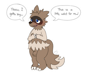 animal_genitalia anthro anthrofied balls blue_eyes bodily_fluids brown_body brown_fur claws cute_fangs dialogue fangs flaccid fur genitals knock-kneed male motion_lines nude open_mouth penis sheath shy slightly_chubby smile smirk solo speech_bubble standing sweat teeth text toe_claws graedius_(artist) nintendo pokemon generation_3_pokemon mammal pokemon_(species) zigzagoon 2018 6:5 digital_drawing_(artwork) digital_media_(artwork) english_text