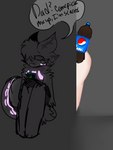 anthro clothing dialogue electronics fur gloves glowing grey_body grey_fur handwear humor p1xelated phone speech_bubble text p1xe1ated kaiju_paradise pepsi gootraxian humanoid lizard nightcrawler_gootraxian reptile scalie 3:4 digital_media_(artwork) english_text