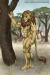 anthro big_penis claws genitals grass male mane muscular muscular_anthro muscular_male nude outside penis plant pose savanna solo chaotikat antelope bovid felid gazelle lion mammal pantherine