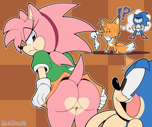 annoyed anthro big_butt black_eyes black_nose blue_body blue_fur bottomwear butt clothed clothing confusion exposed_ass female front-print_panties fur genitals group heart_print heart_print_panties heart_print_underwear interrobang male multicolored_body panties pink_body pink_fur presenting presenting_hindquarters print_clothing print_panties print_underwear skirt stubby_legs tail tail_under_skirt thick_thighs thin_calves thin_legs thin_thighs two_tone_body underwear upskirt vulva white_body white_clothing white_fur white_panties white_underwear wide_hips yellow_body yellow_fur senshion classic_sonic_(universe) sega sonic_the_hedgehog_(series) amy_rose classic_amy_rose classic_sonic classic_tails miles_prower sonic_the_hedgehog canid canine eulipotyphlan european_hedgehog fox hedgehog mammal red_fox true_fox 2022