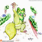 3_toes bent_legs crotch_lines featureless_crotch feet female feral foot_fetish foot_focus fur green_body green_fur leg_grab looking_at_viewer lying lying_on_ground nude null on_ground on_side patreon_artist patreon_logo patreon_username pawpads paws pink_eyes pink_nose pink_pawpads raised_leg raised_tail smile smiling_at_viewer solo spread_legs spreading tail text toes yordraw nintendo patreon pokemon generation_9_pokemon pokemon_(species) sprigatito 1:1 hi_res traditional_media_(artwork) url