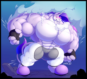 4_fingers angry anthro big_muscles big_pecs fingers hair horn huge_muscles huge_pecs hyper hyper_muscles hyper_pecs male muscular pecs purple_hair solo steam zaphod mythology zaph_(zaphod) equid equine mammal mythological_creature mythological_equine unicorn absurd_res hi_res