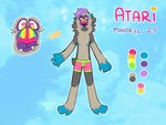 2017 5_fingers 5_toes anthro arrow_sign atari_(chotpot) blue_background blue_hands blue_inner_ear boxers_(clothing) character_name chest_scar chotpot clothing color_swatch digital_media_(artwork) english_text eyebrows fangs feet fingers freckled_face freckles front_view fur grey_body grey_fur grey_tail hair haplorhine looking_at_viewer male male_anthro mammal mandrill model_sheet monkey mostly_nude_anthro mostly_nude_male multicolored_body multicolored_eyes multicolored_fur navel neck_tuft number old_world_monkey pink_boxers pink_clothing pink_eyes pink_nose pink_underwear primate purple_eyebrows purple_hair scar short_hair simple_background solo standing tail teeth text toes trans_(lore) trans_man_(lore) tuft two_tone_body two_tone_eyes two_tone_fur underwear yellow_eyes