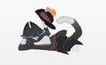 anthro belt black_body black_fur blue_eyes boots clothing female footwear fur hat headgear headwear shoes simple_background tail kaurimoon dreamworks puss_in_boots_(franchise) kitty_softpaws domestic_cat felid feline felis mammal hi_res